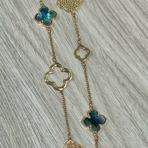 Gold and Labradorite Clover Long Necklace - Picture 2 of 4